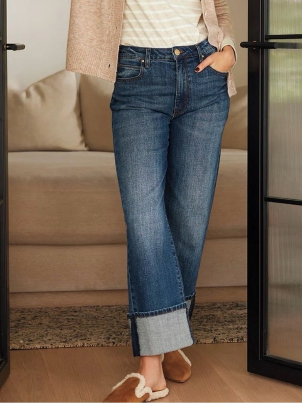 NEW Evereve x KUT High Rise Sienna Unspeakable Wide Leg Cuffed Jeans size 4